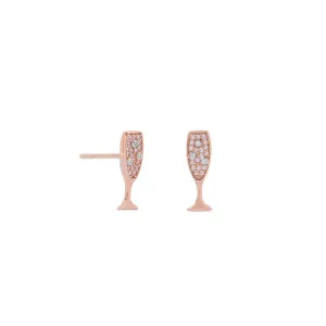 14 Karat Rose Gold Plated CZ Champagne Glass Stud Earrings
