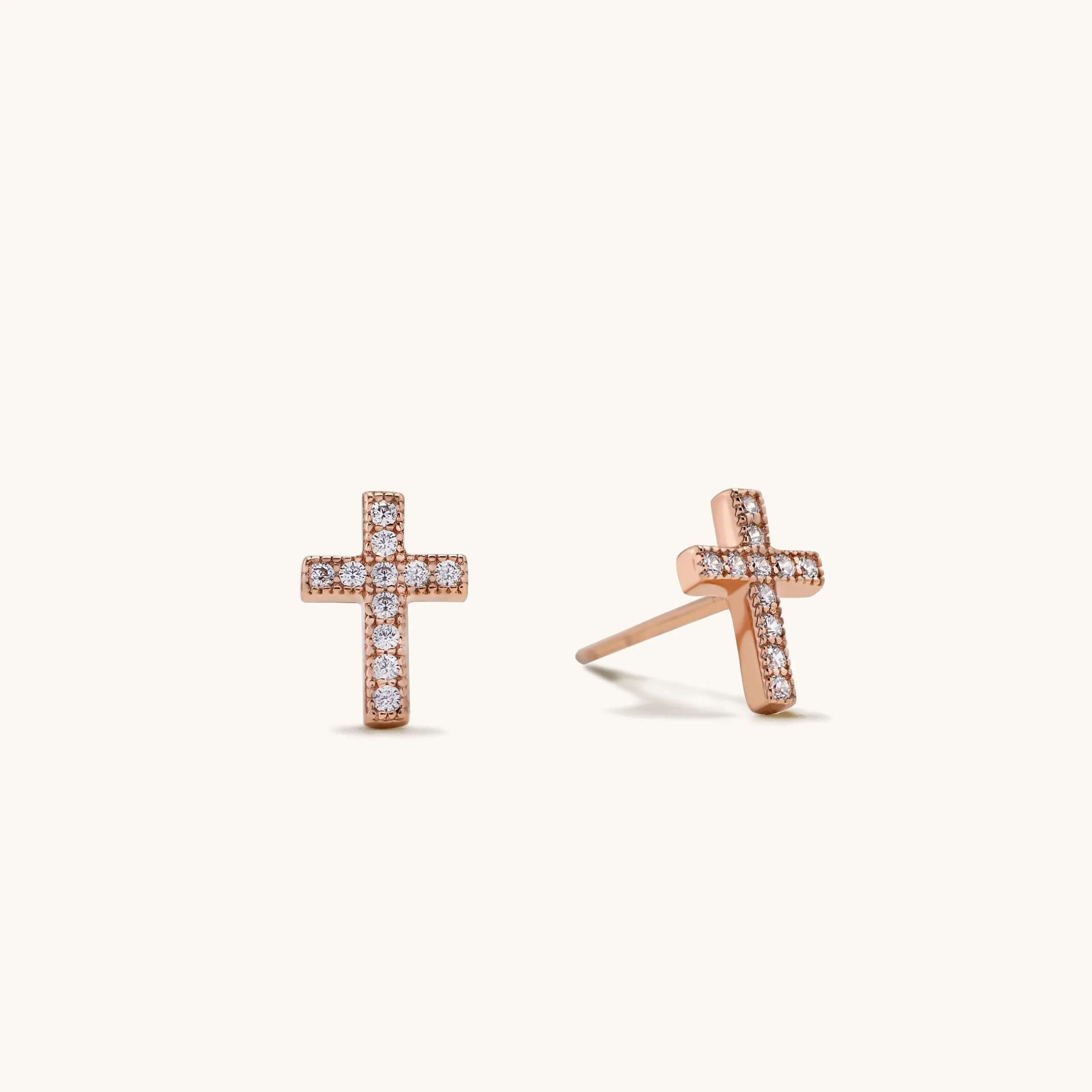 14K Gold Plated .925 Sterling Silver Cubic Zirconia Cross Stud Earrings
