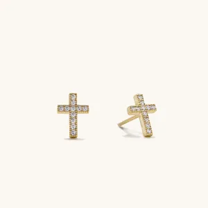 14K Gold Plated .925 Sterling Silver Cubic Zirconia Cross Stud Earrings