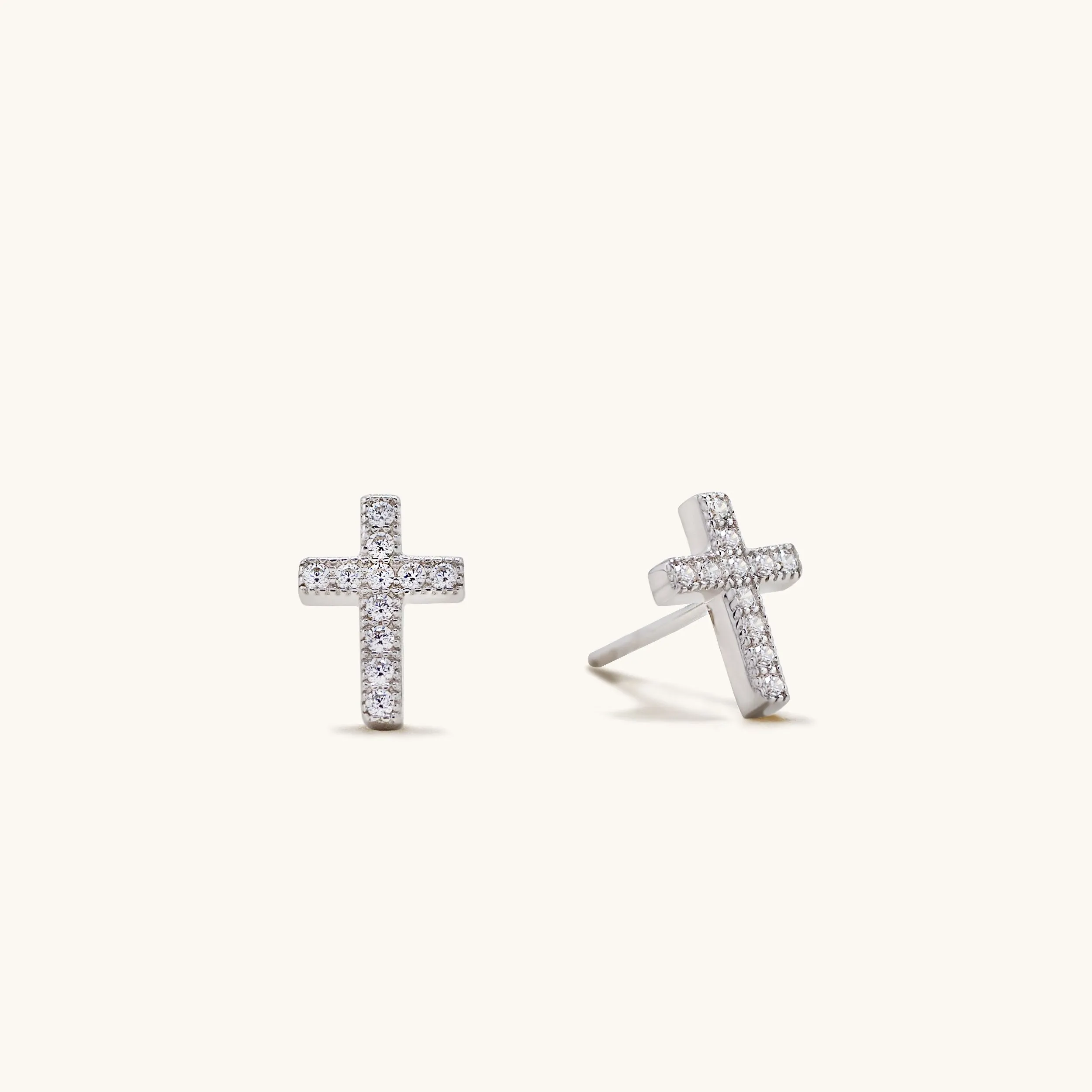 14K Gold Plated .925 Sterling Silver Cubic Zirconia Cross Stud Earrings