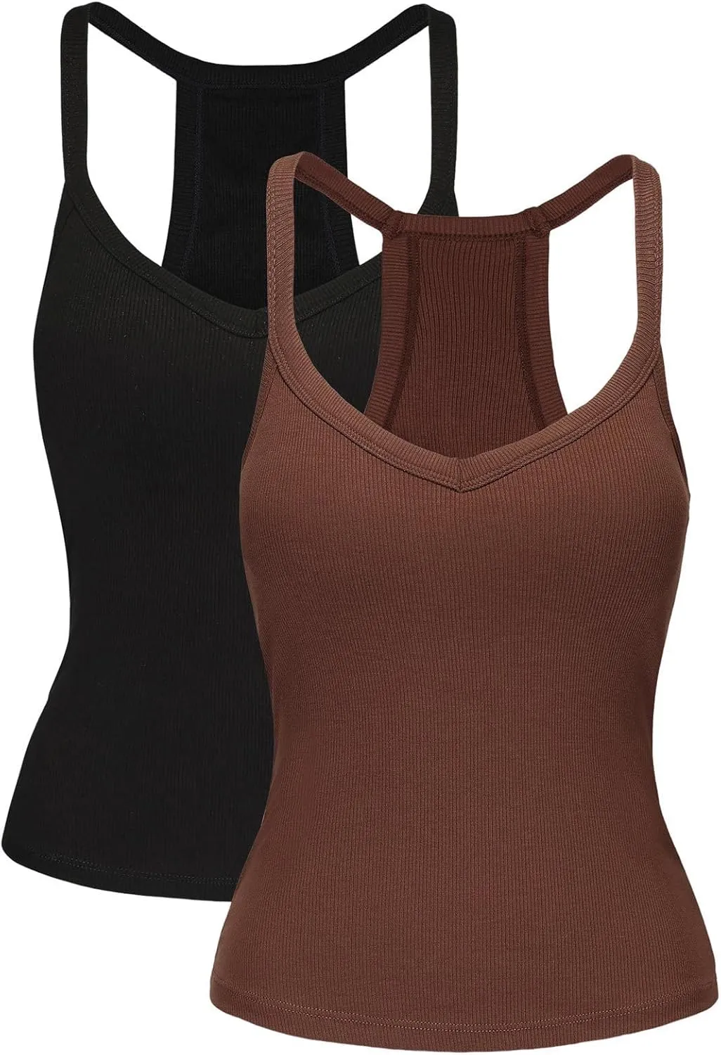 2 Pack V Neck Tank Tops for Women Built in Bra Racerback Womens Tank Tops Basics Yoga Ribbed Gym Sleeveless Shirts