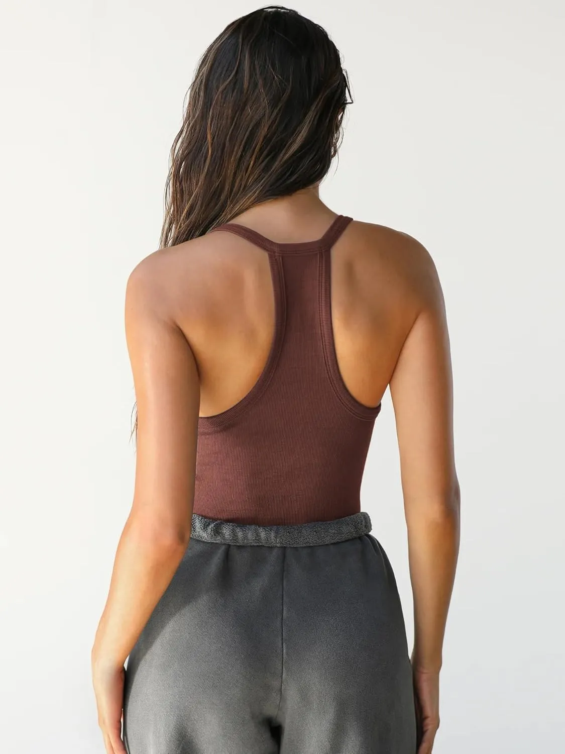 2 Pack V Neck Tank Tops for Women Built in Bra Racerback Womens Tank Tops Basics Yoga Ribbed Gym Sleeveless Shirts