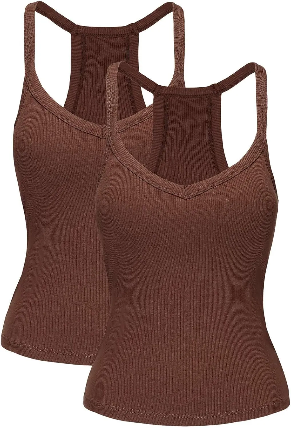 2 Pack V Neck Tank Tops for Women Built in Bra Racerback Womens Tank Tops Basics Yoga Ribbed Gym Sleeveless Shirts