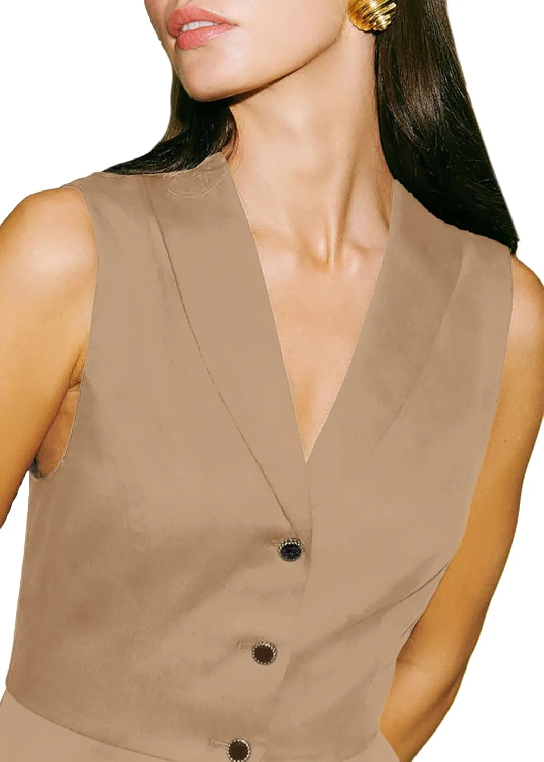 2024 Summer Womens Sleeveless Vest Blazer Lightweight Casual Light Fashion Lapel Button Petite Fitted Tops