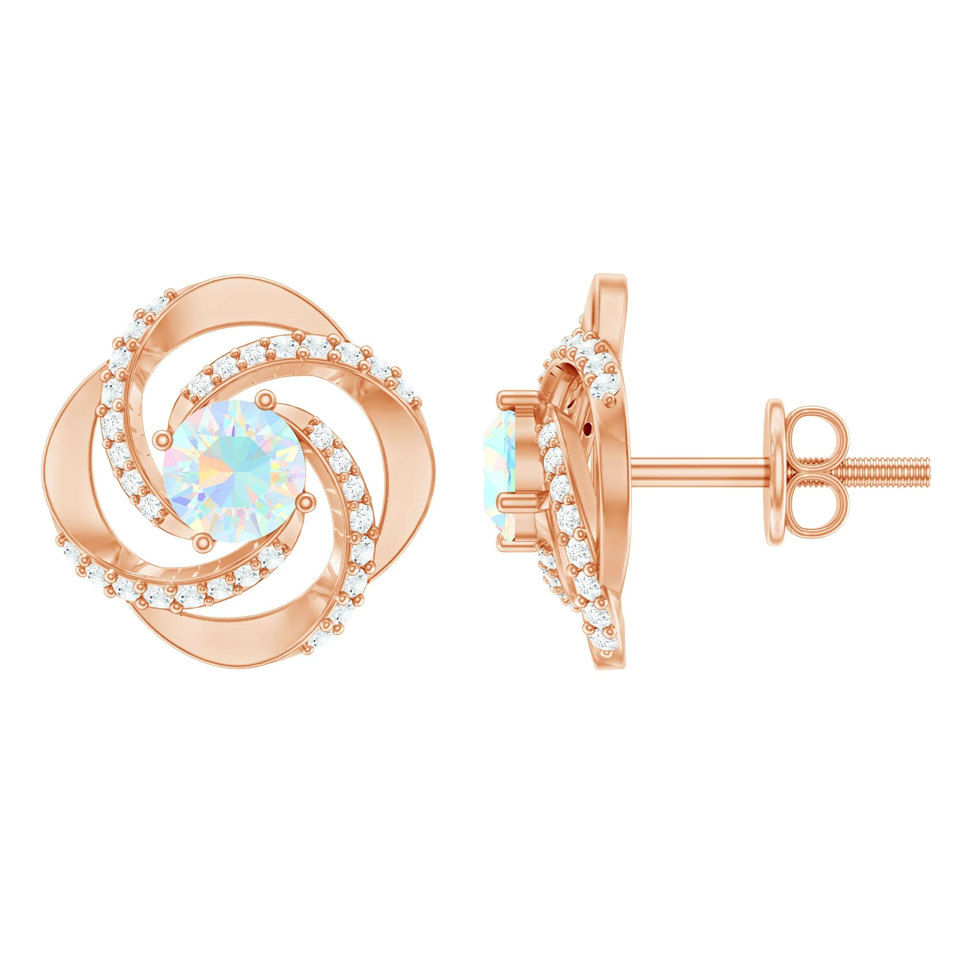 3/4 CT Minimal Ethiopian Opal and Diamond Stud Earrings