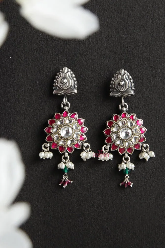 92.5 Silver Flower Drop Earring