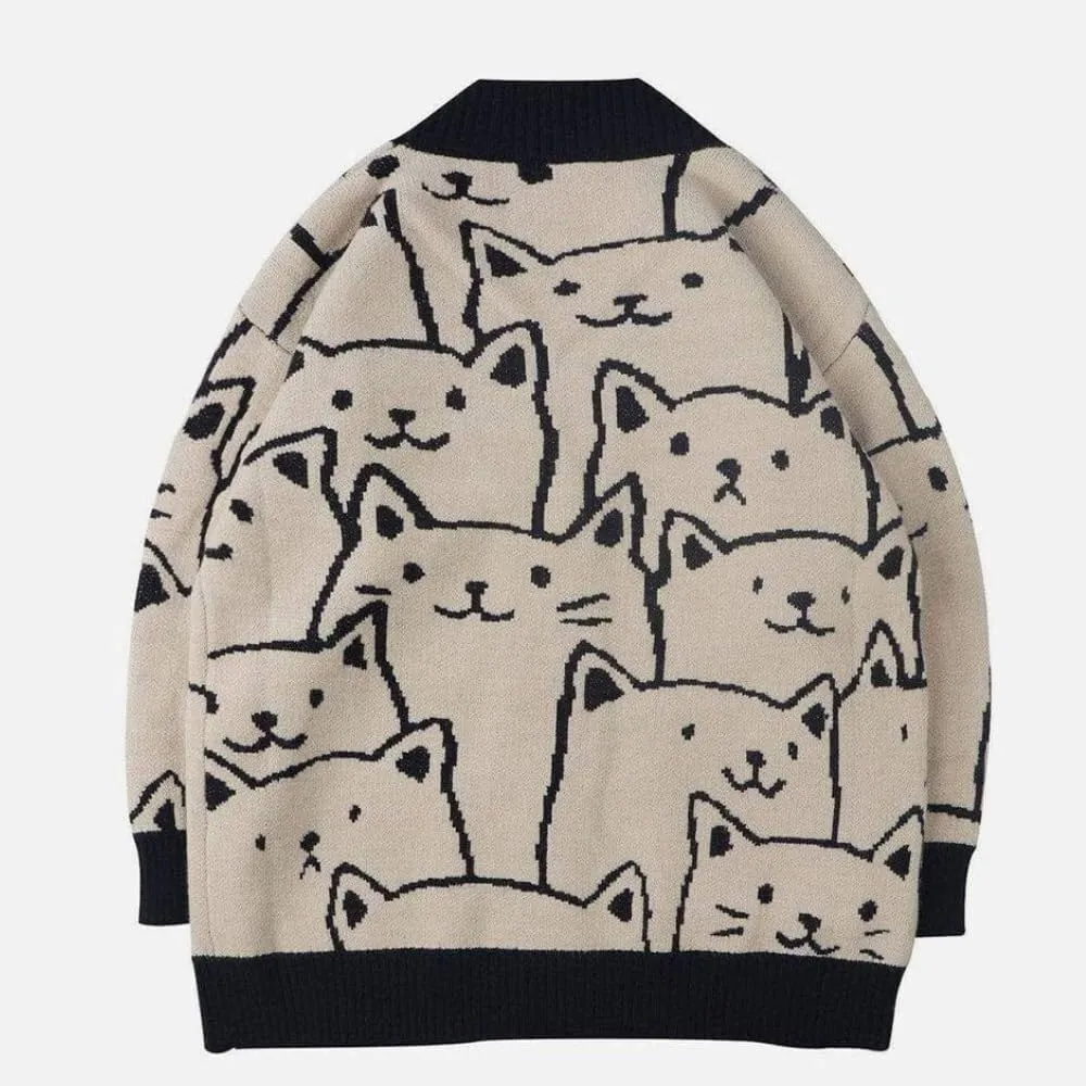 Aelfric Eden Women Cardigan Sweater Cat Cartoon Graphic Open Front V Neck Oversized Knit Casual Coat 2025 Outfits