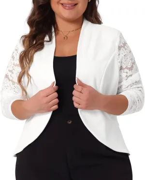 Agnes Orinda Plus Size Blazer Cardigan for Women Long Sleeve Lace Open Front Cropped Shrug Bolero Cardigans Jacket