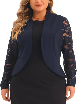 Agnes Orinda Plus Size Blazer Cardigan for Women Long Sleeve Lace Open Front Cropped Shrug Bolero Cardigans Jacket