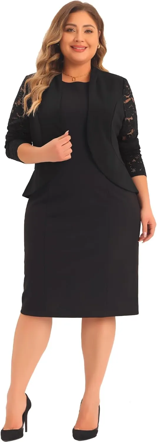 Agnes Orinda Plus Size Blazer Cardigan for Women Long Sleeve Lace Open Front Cropped Shrug Bolero Cardigans Jacket