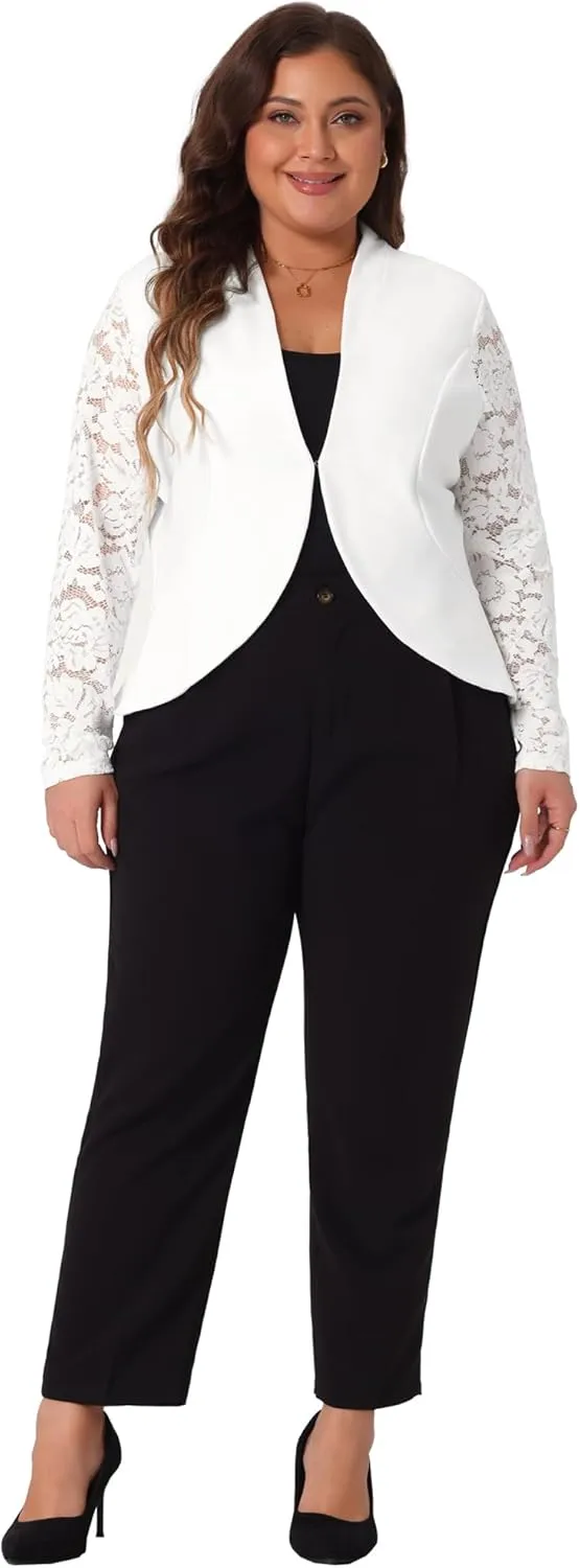 Agnes Orinda Plus Size Blazer Cardigan for Women Long Sleeve Lace Open Front Cropped Shrug Bolero Cardigans Jacket