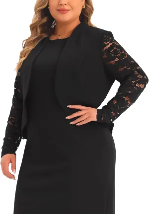 Agnes Orinda Plus Size Blazer Cardigan for Women Long Sleeve Lace Open Front Cropped Shrug Bolero Cardigans Jacket