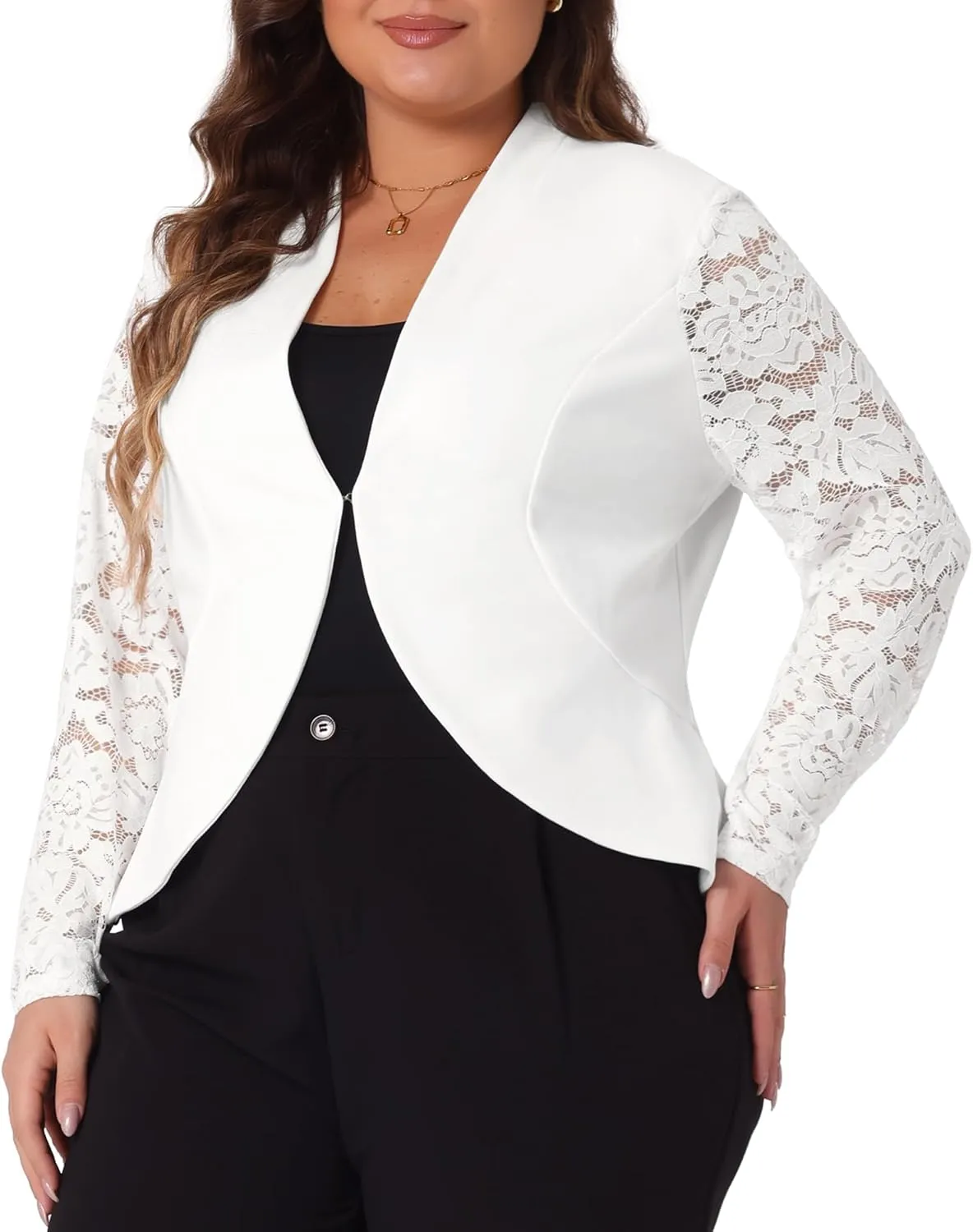 Agnes Orinda Plus Size Blazer Cardigan for Women Long Sleeve Lace Open Front Cropped Shrug Bolero Cardigans Jacket