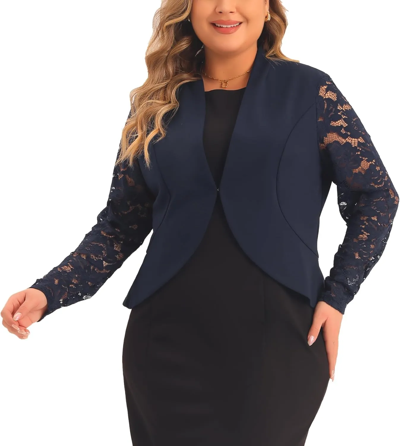 Agnes Orinda Plus Size Blazer Cardigan for Women Long Sleeve Lace Open Front Cropped Shrug Bolero Cardigans Jacket