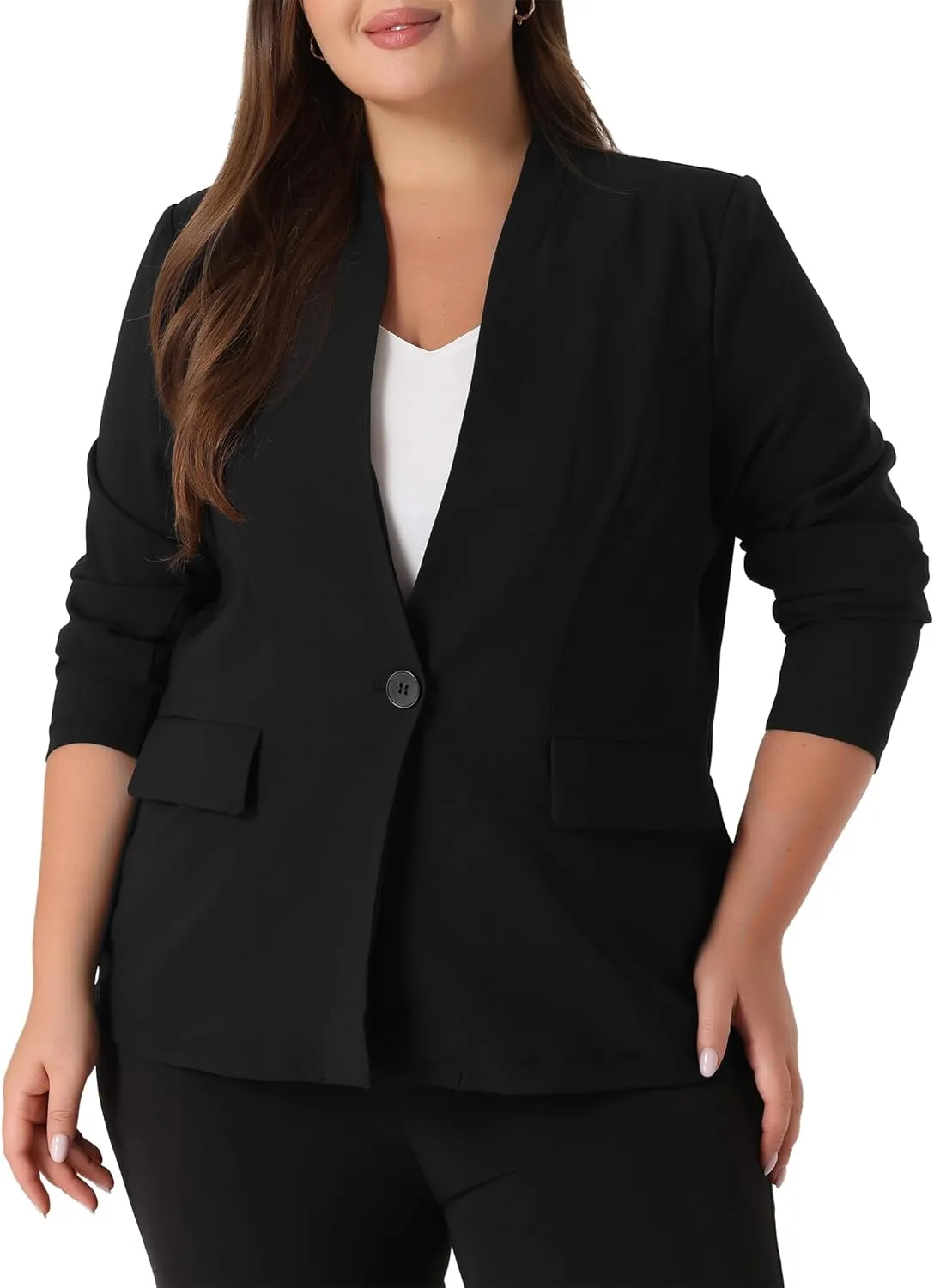 Agnes Orinda Plus Size Blazers for Women Button 2025 Long Sleeve Office Work Business Suit Blazer Jacket