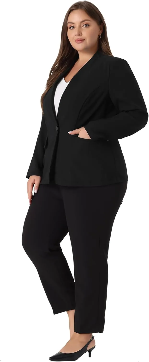 Agnes Orinda Plus Size Blazers for Women Button 2025 Long Sleeve Office Work Business Suit Blazer Jacket