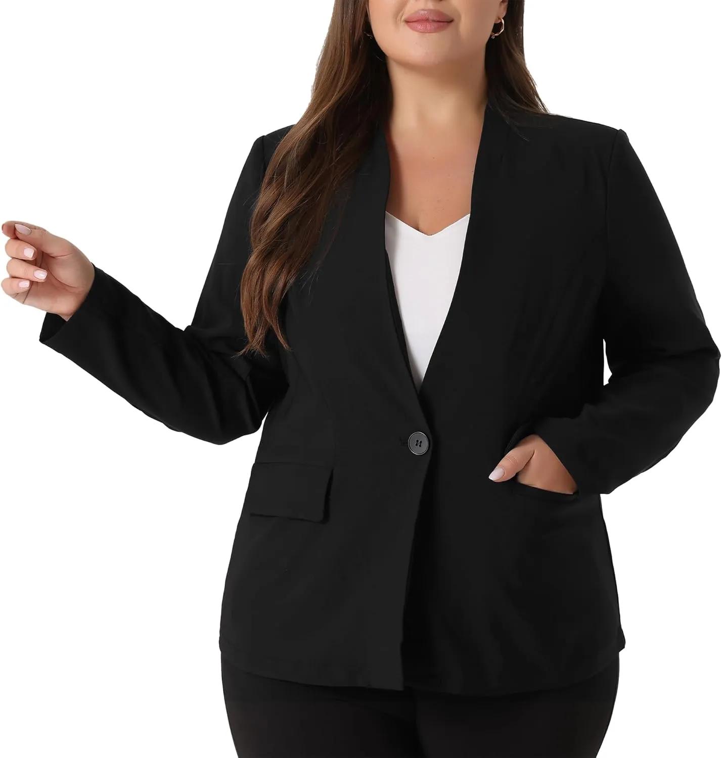 Agnes Orinda Plus Size Blazers for Women Button 2025 Long Sleeve Office Work Business Suit Blazer Jacket