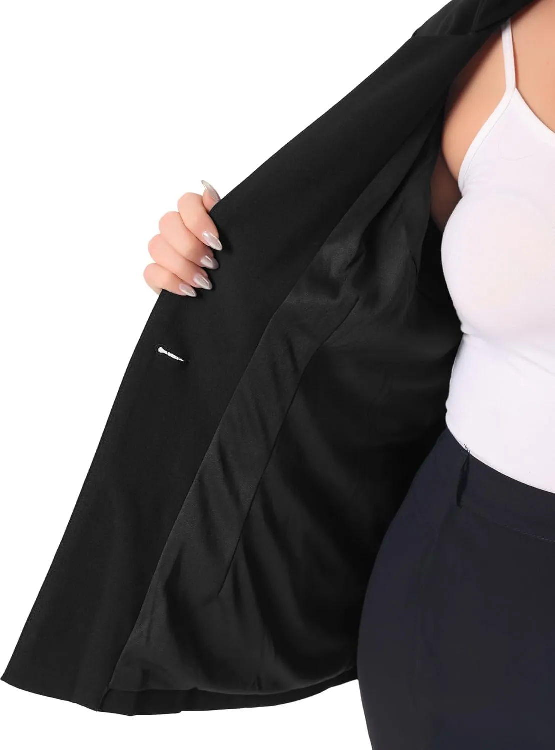 Agnes Orinda Plus Size Business Suit Blazer for Women Office Work Button Long Sleeve Black Blazers Jackets