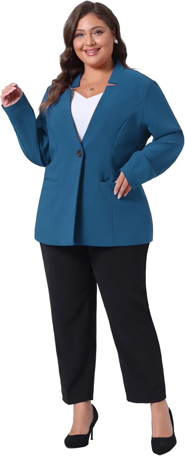 Agnes Orinda Plus Size Business Suit Blazer for Women Office Work Button Long Sleeve Black Blazers Jackets