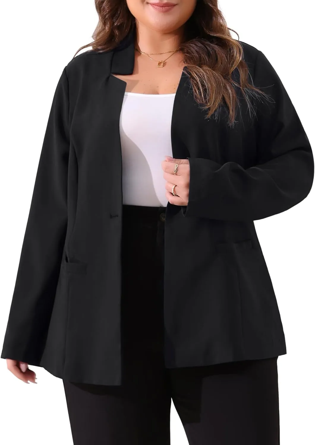 Agnes Orinda Plus Size Business Suit Blazer for Women Office Work Button Long Sleeve Black Blazers Jackets