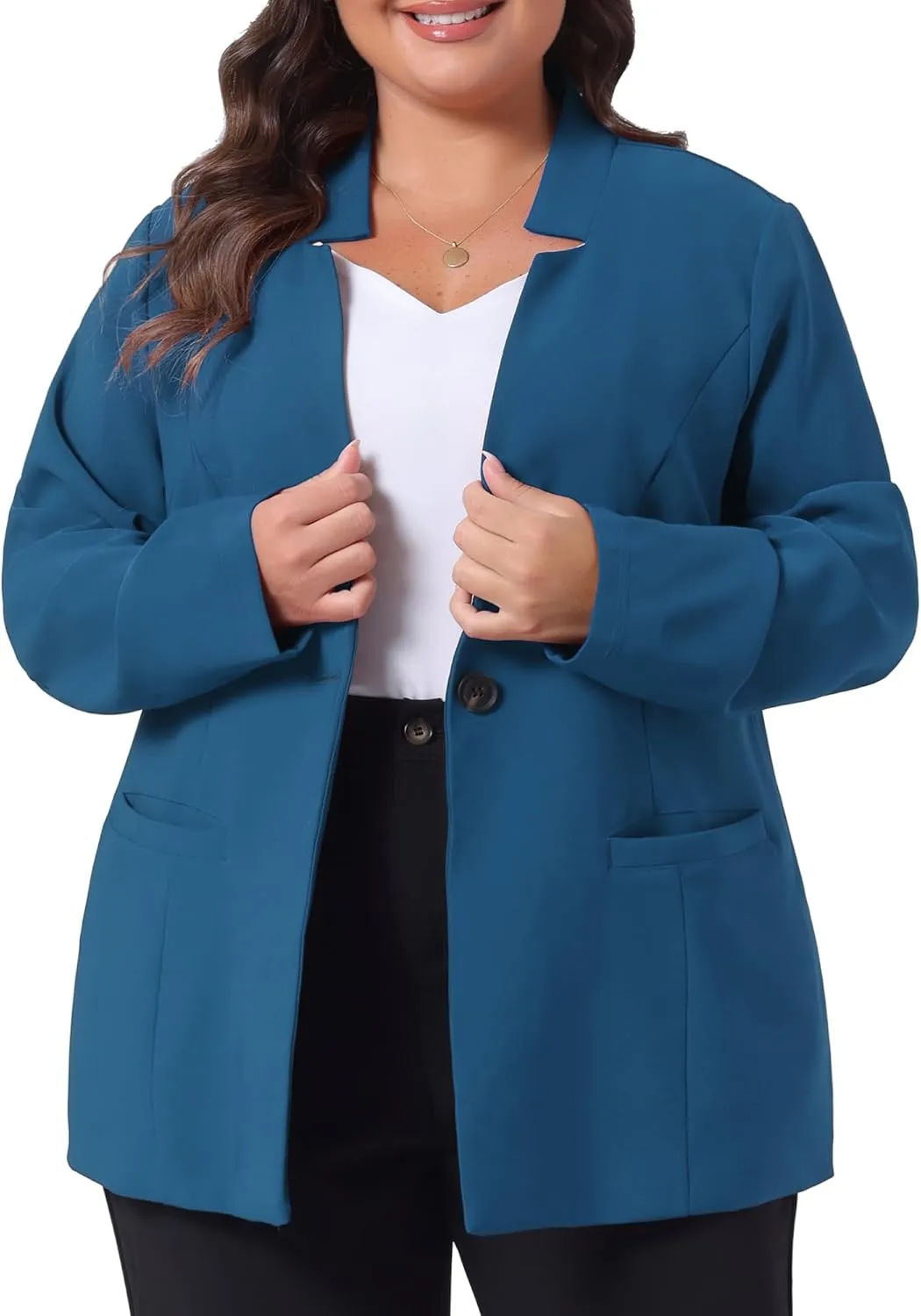 Agnes Orinda Plus Size Business Suit Blazer for Women Office Work Button Long Sleeve Black Blazers Jackets