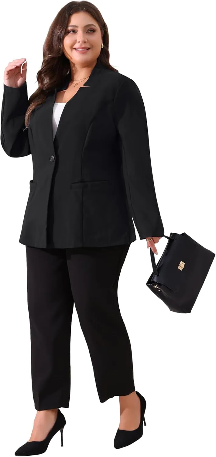 Agnes Orinda Plus Size Business Suit Blazer for Women Office Work Button Long Sleeve Black Blazers Jackets