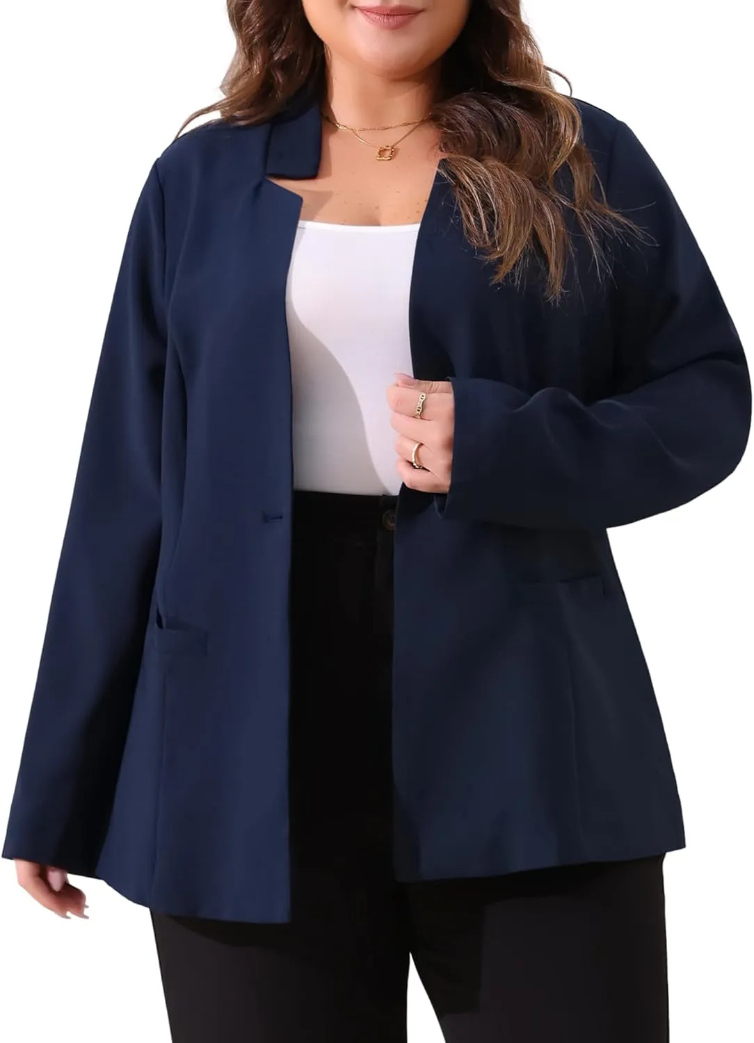 Agnes Orinda Plus Size Business Suit Blazer for Women Office Work Button Long Sleeve Black Blazers Jackets