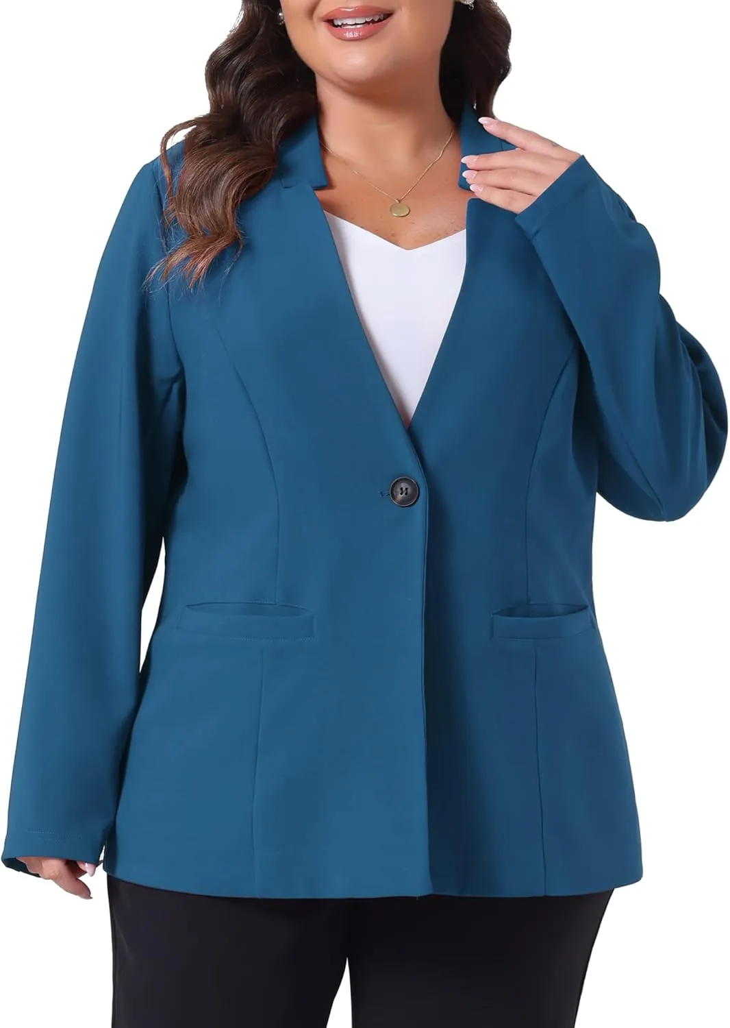Agnes Orinda Plus Size Business Suit Blazer for Women Office Work Button Long Sleeve Black Blazers Jackets