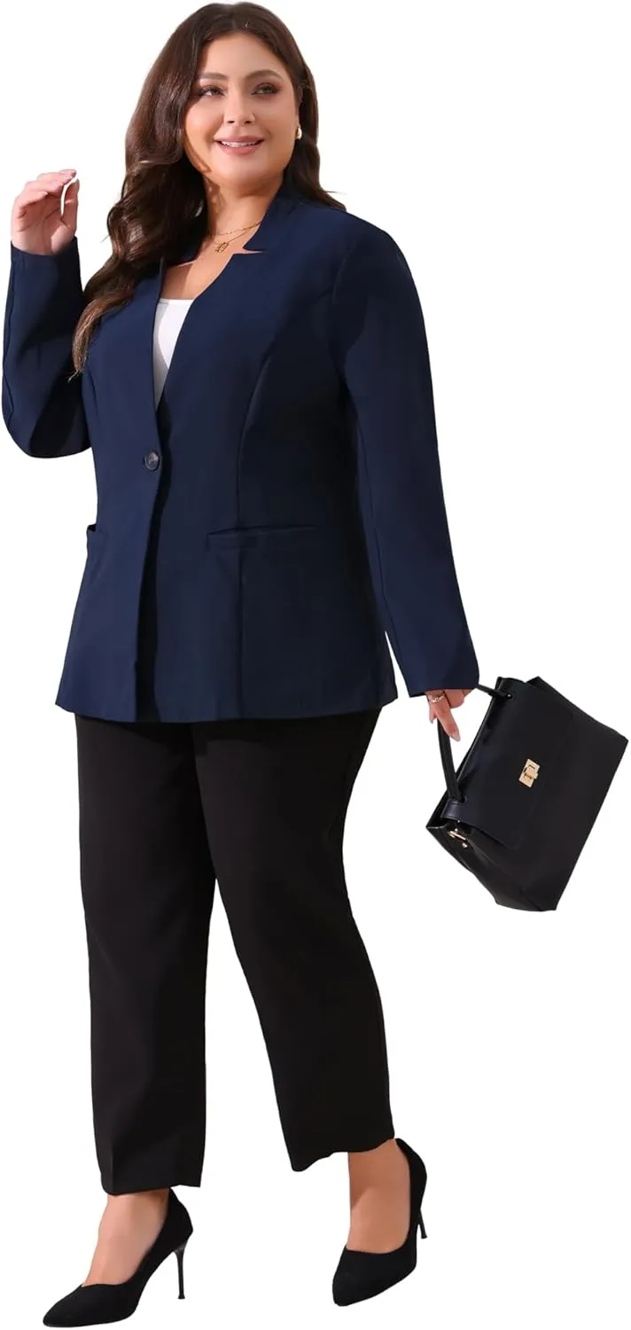 Agnes Orinda Plus Size Business Suit Blazer for Women Office Work Button Long Sleeve Black Blazers Jackets