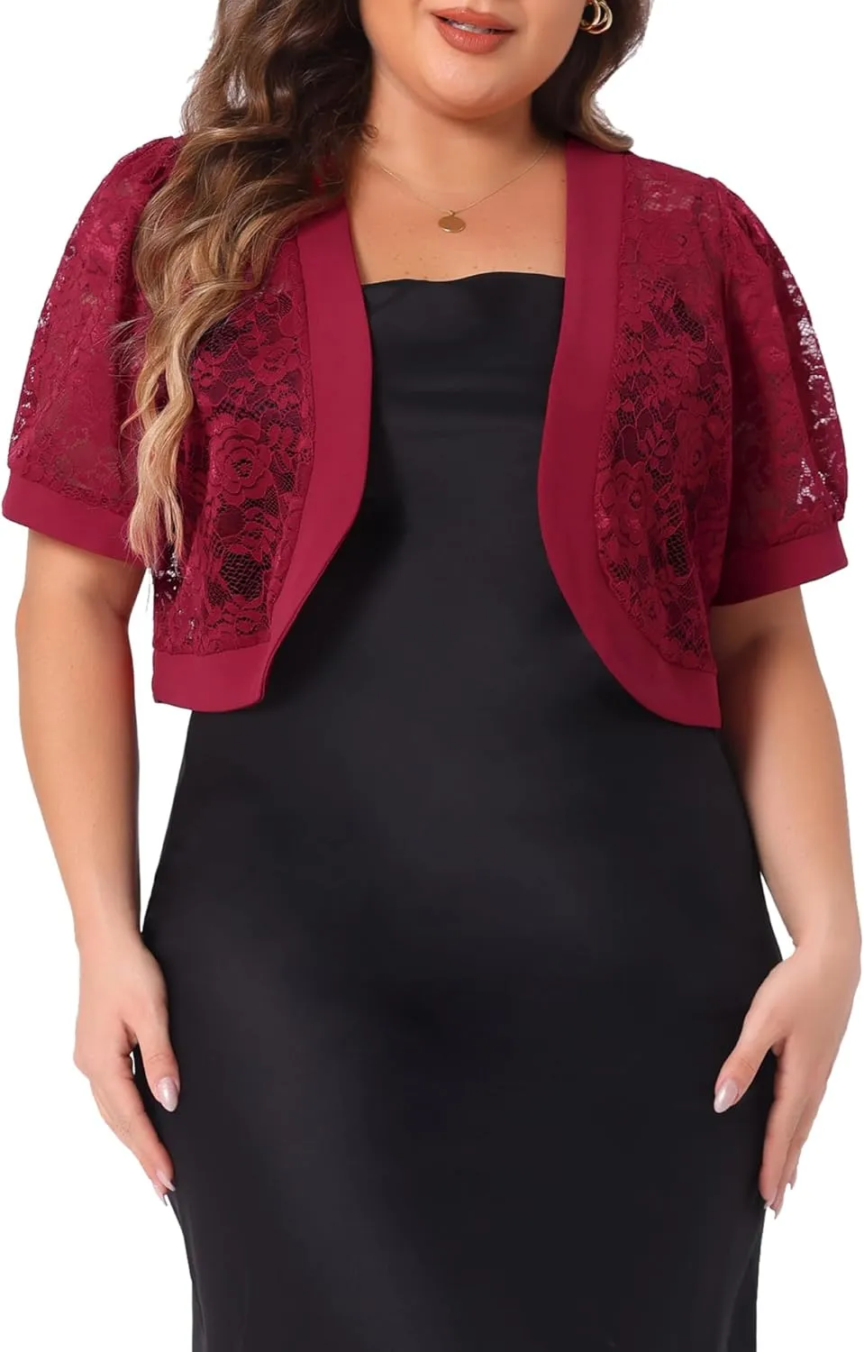 Agnes Orinda Plus Size Cropped Cardigans for Women Open Front Short Sleeve Floral Lace Sheer Bolero Shrugs for Dresses