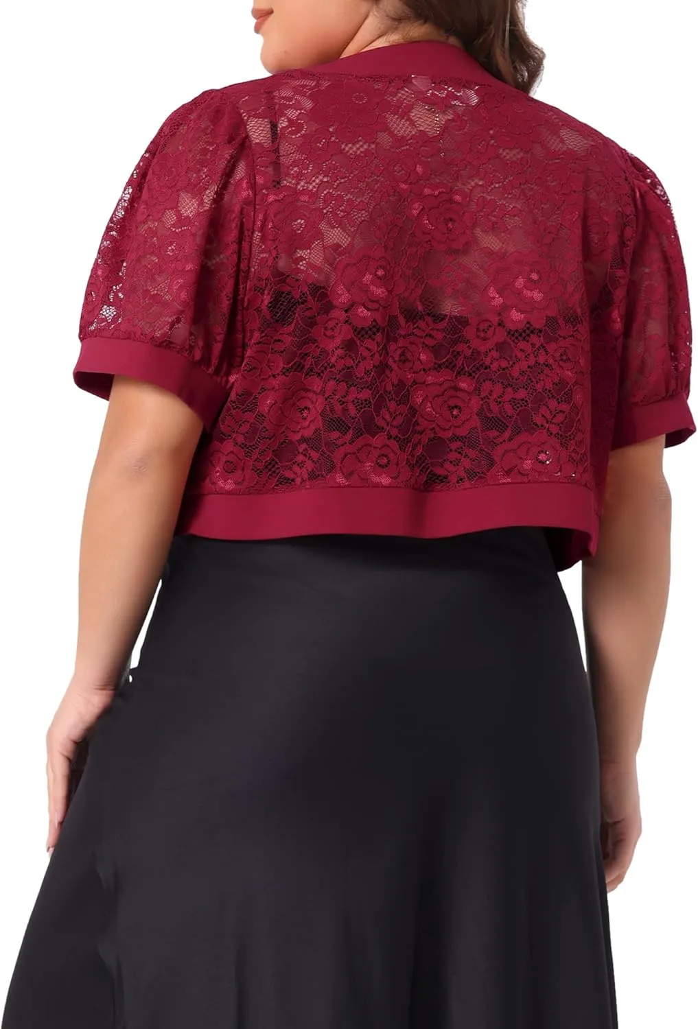 Agnes Orinda Plus Size Cropped Cardigans for Women Open Front Short Sleeve Floral Lace Sheer Bolero Shrugs for Dresses