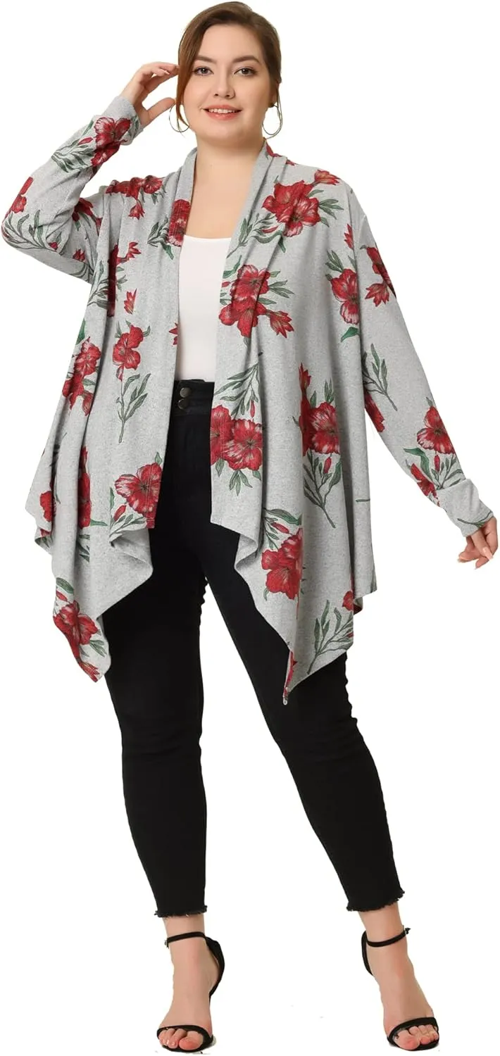 Agnes Orinda Plus Size Halloween Owl Cardigan for Women Flowy Print Loose Open Front Knitting Sweater Cardigans