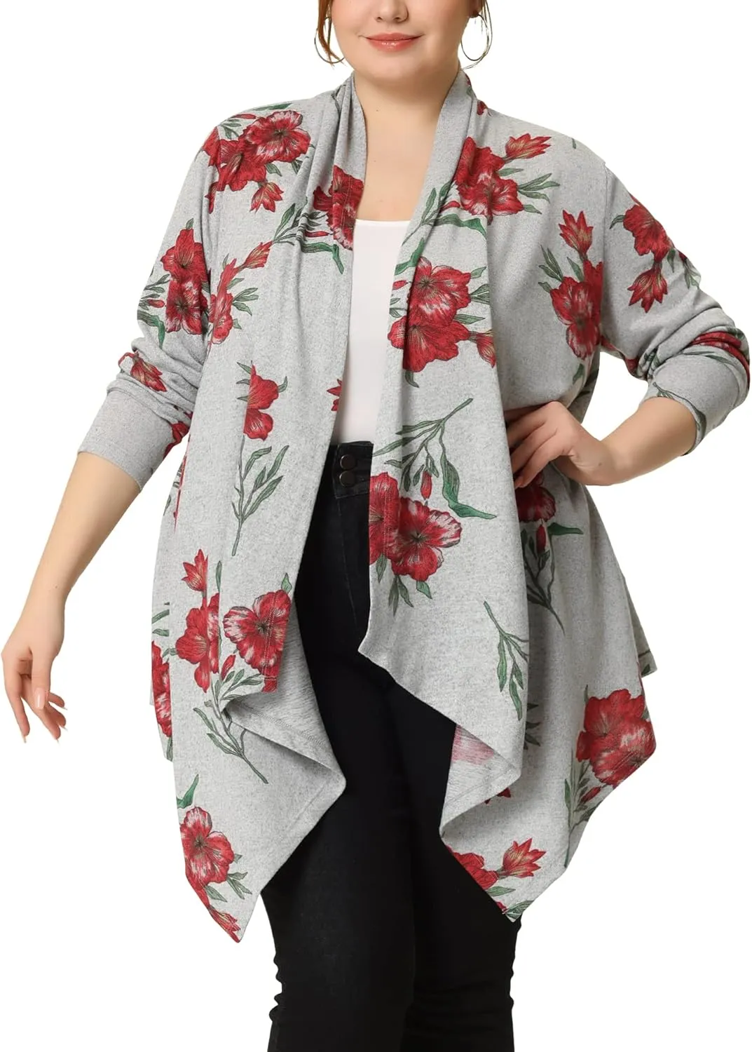 Agnes Orinda Plus Size Halloween Owl Cardigan for Women Flowy Print Loose Open Front Knitting Sweater Cardigans