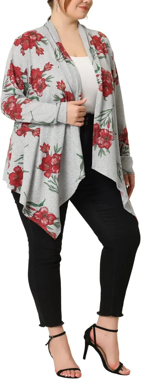 Agnes Orinda Plus Size Halloween Owl Cardigan for Women Flowy Print Loose Open Front Knitting Sweater Cardigans