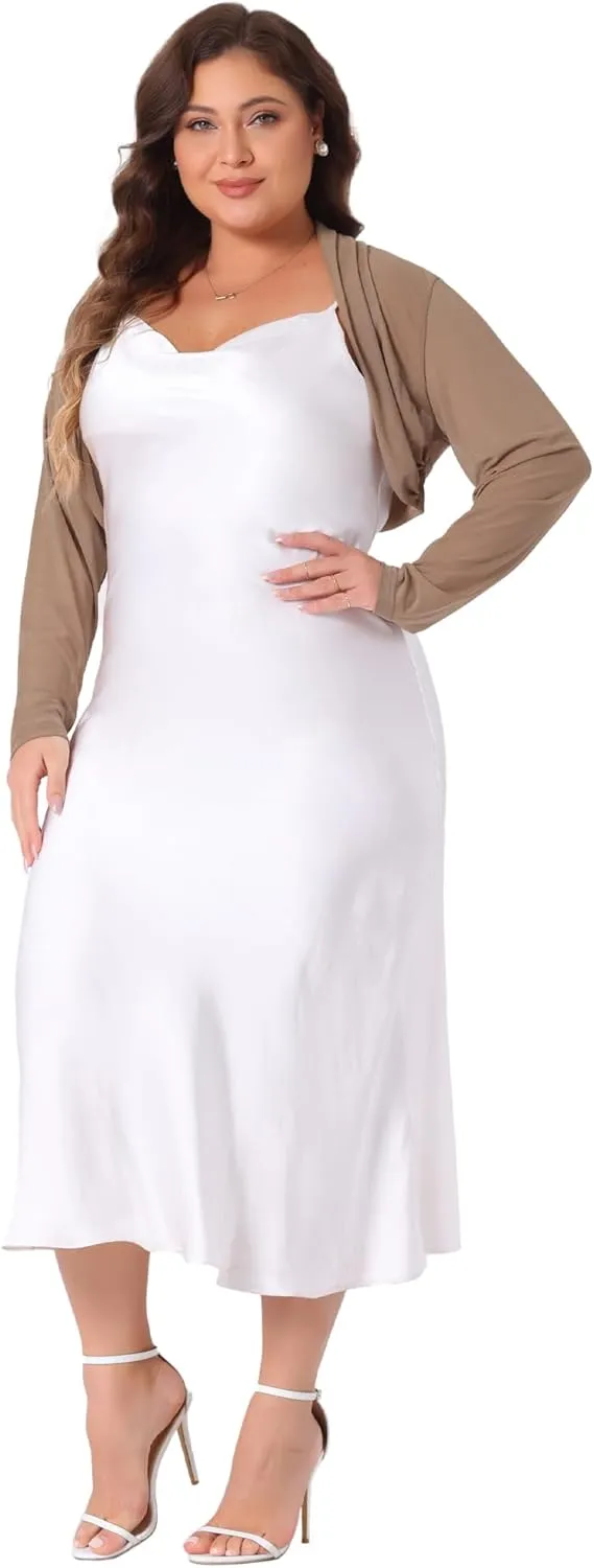 Agnes Orinda Plus Size Mesh Crop Cardigans for Women Long Sleeve Open Front See Through Sheer Bolero Shrug Top