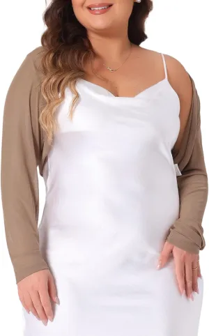 Agnes Orinda Plus Size Mesh Crop Cardigans for Women Long Sleeve Open Front See Through Sheer Bolero Shrug Top