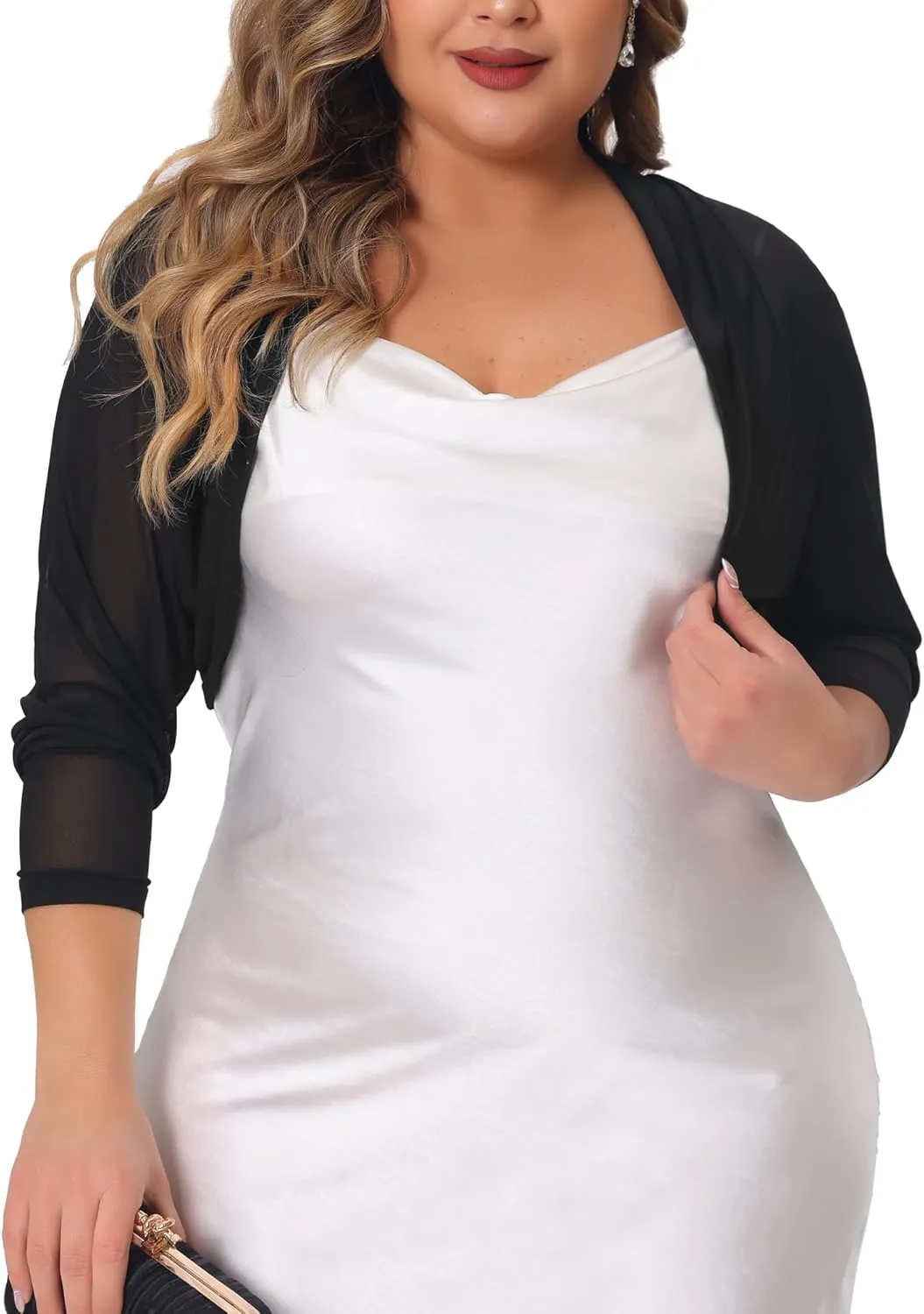 Agnes Orinda Plus Size Mesh Crop Cardigans for Women Long Sleeve Open Front See Through Sheer Bolero Shrug Top