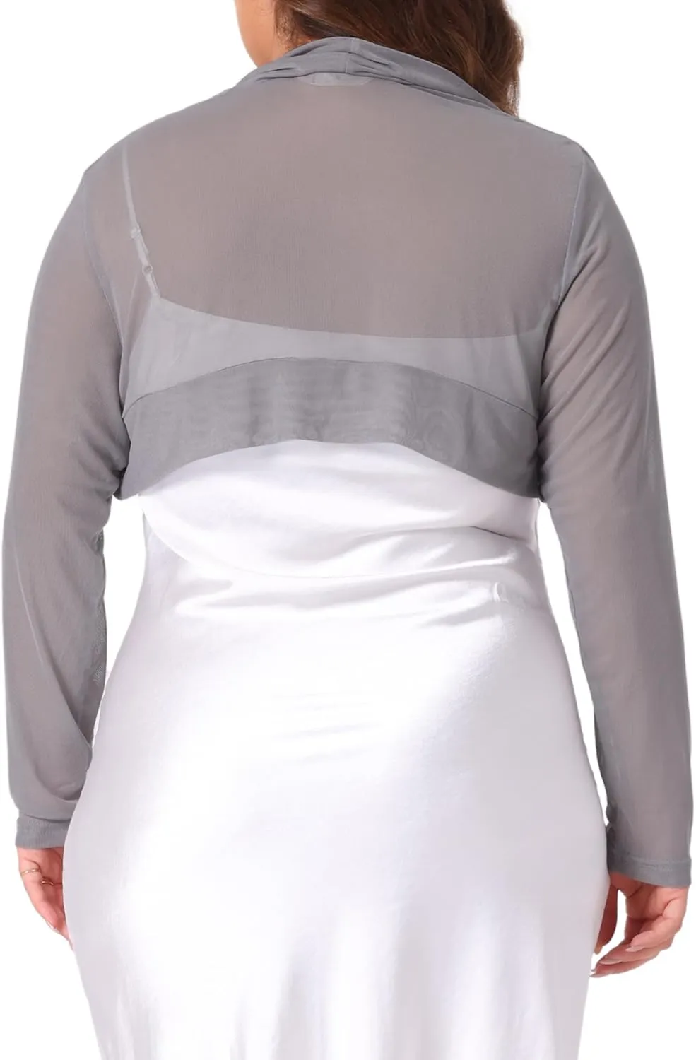 Agnes Orinda Plus Size Mesh Crop Cardigans for Women Long Sleeve Open Front See Through Sheer Bolero Shrug Top