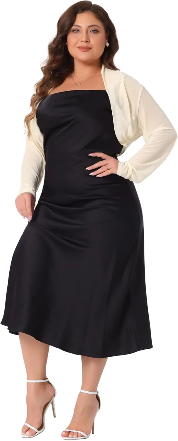 Agnes Orinda Plus Size Mesh Crop Cardigans for Women Long Sleeve Open Front See Through Sheer Bolero Shrug Top