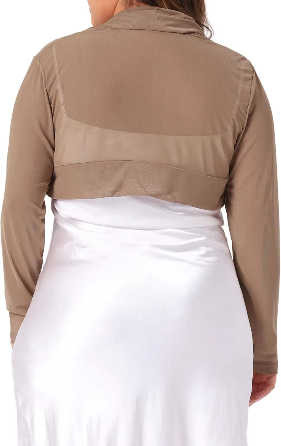 Agnes Orinda Plus Size Mesh Crop Cardigans for Women Long Sleeve Open Front See Through Sheer Bolero Shrug Top