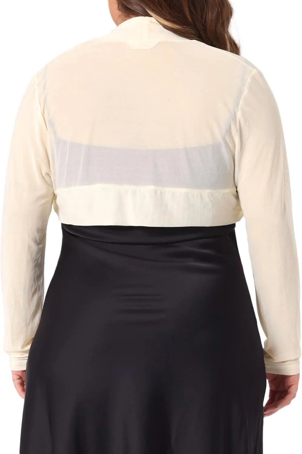 Agnes Orinda Plus Size Mesh Crop Cardigans for Women Long Sleeve Open Front See Through Sheer Bolero Shrug Top