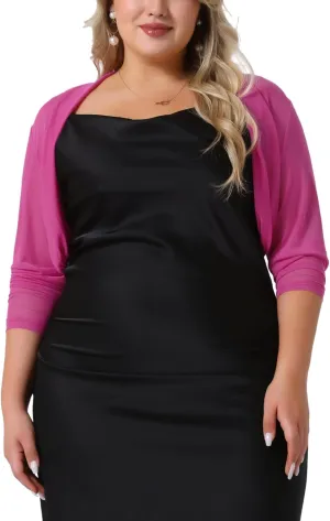 Agnes Orinda Plus Size Mesh Crop Cardigans for Women Long Sleeve Open Front See Through Sheer Bolero Shrug Top
