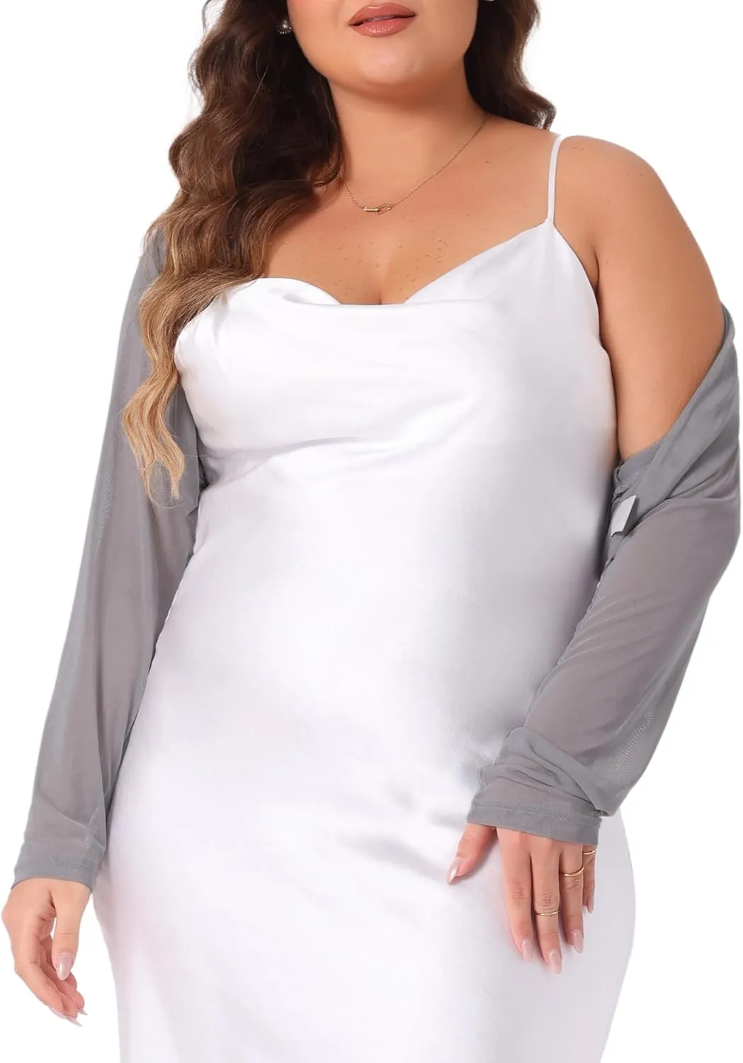 Agnes Orinda Plus Size Mesh Crop Cardigans for Women Long Sleeve Open Front See Through Sheer Bolero Shrug Top