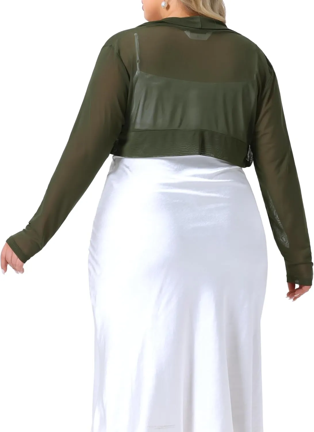 Agnes Orinda Plus Size Mesh Crop Cardigans for Women Long Sleeve Open Front See Through Sheer Bolero Shrug Top
