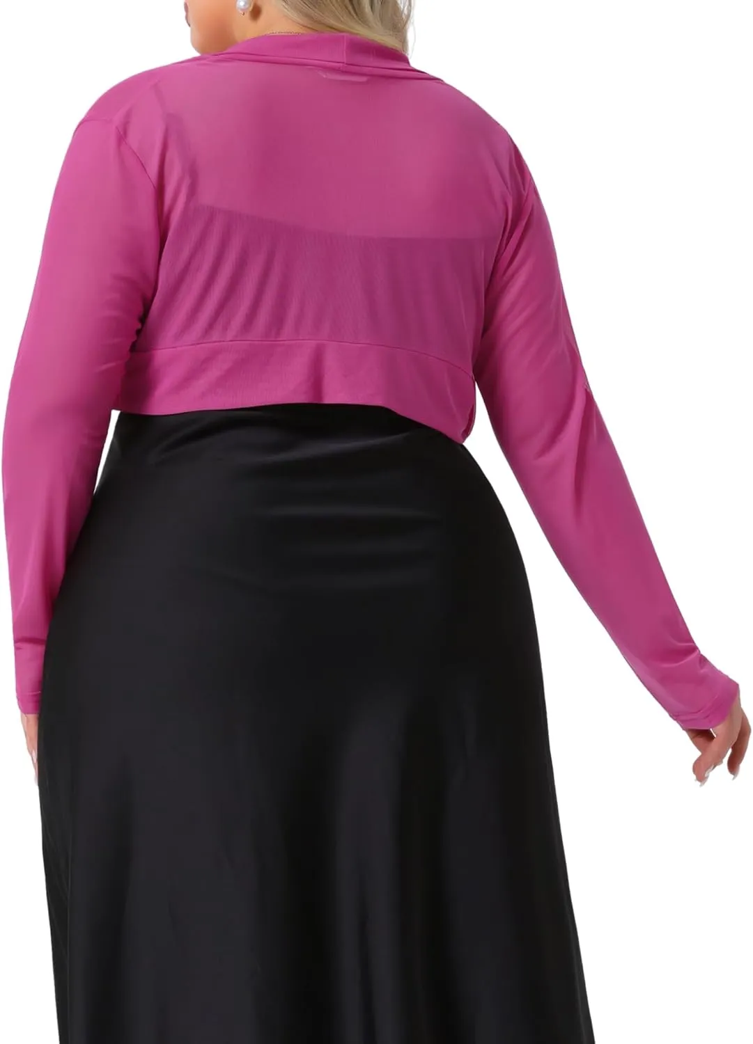 Agnes Orinda Plus Size Mesh Crop Cardigans for Women Long Sleeve Open Front See Through Sheer Bolero Shrug Top