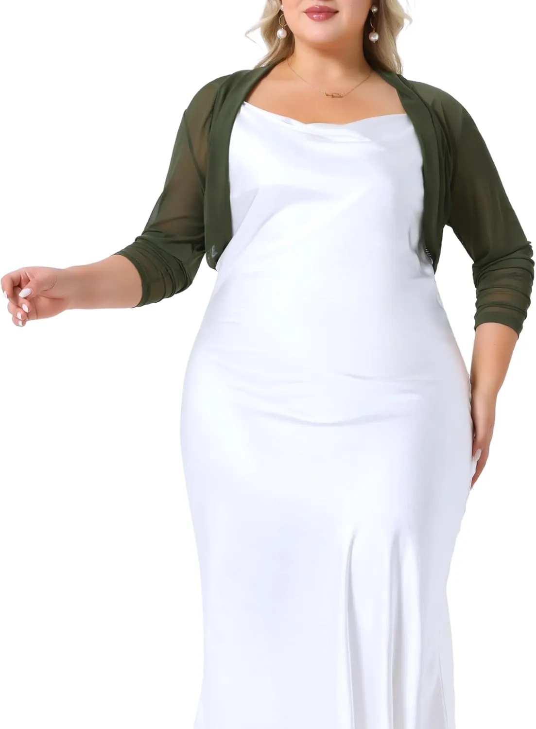 Agnes Orinda Plus Size Mesh Crop Cardigans for Women Long Sleeve Open Front See Through Sheer Bolero Shrug Top