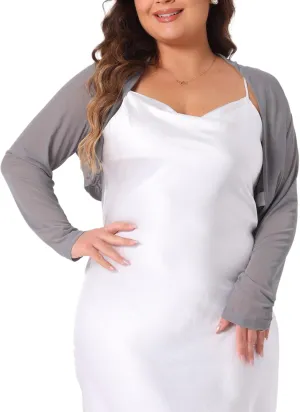 Agnes Orinda Plus Size Mesh Crop Cardigans for Women Long Sleeve Open Front See Through Sheer Bolero Shrug Top