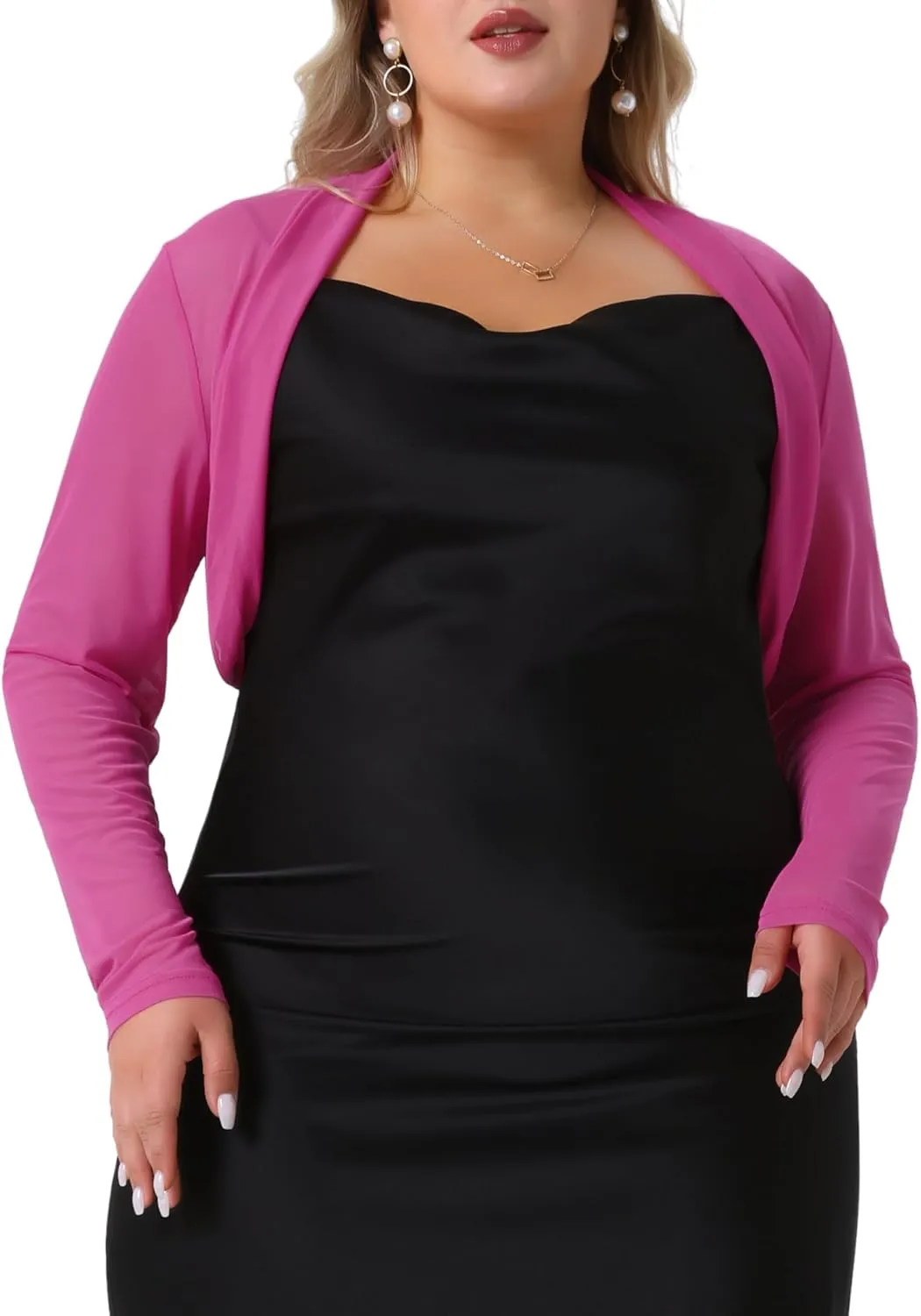 Agnes Orinda Plus Size Mesh Crop Cardigans for Women Long Sleeve Open Front See Through Sheer Bolero Shrug Top