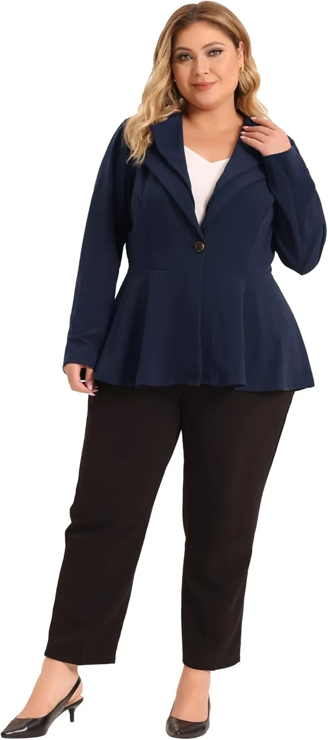 Agnes Orinda Plus Size Women's Casual Blazers Work Office Dressy Double Notch Lapel 2023 Peplum Jacket Blazer