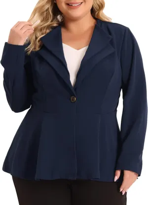 Agnes Orinda Plus Size Women's Casual Blazers Work Office Dressy Double Notch Lapel 2023 Peplum Jacket Blazer